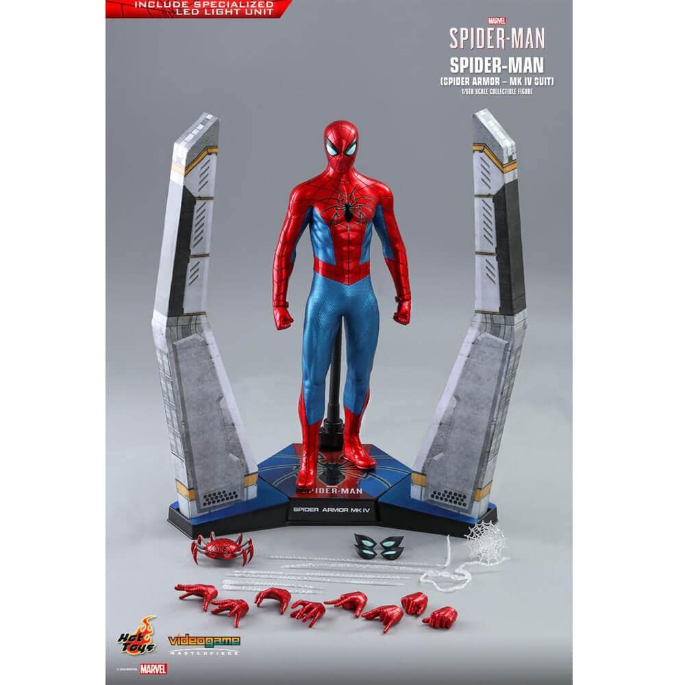 Hot Toys Marvel Spider-Man Game Spider-Man (Spider Armor - MK IV Suit) Figura de acción de Escala 1/6 de 12 Pulgadas, HT906512
