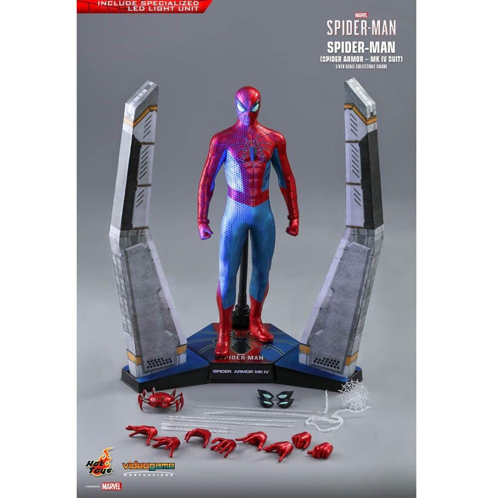 Hot Toys Marvel Spider-Man Game Spider-Man (Spider Armor - MK IV Suit) Figura de acción de Escala 1/6 de 12 Pulgadas, HT906512