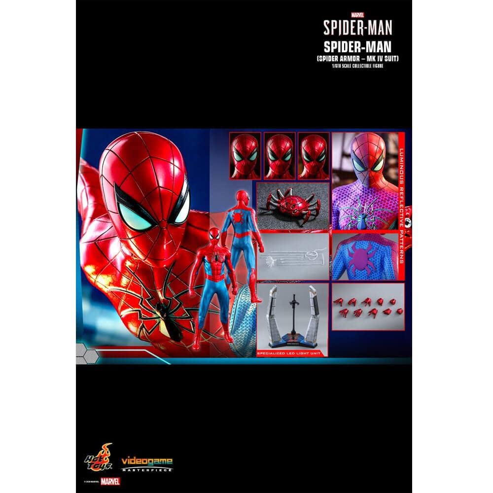 Hot Toys Marvel Spider-Man Game Spider-Man (Spider Armor - MK IV Suit) Figura de acción de Escala 1/6 de 12 Pulgadas, HT906512