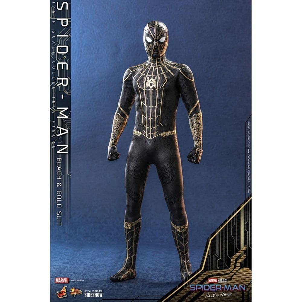 Hot Toys Spider-Man Traje Negro y Dorado 1:6 – Figura de Colección de Spider-Man: No Way Home, Detalles Realistas, Traje y Accesorios Completo, Articulada para Exhibición Premium