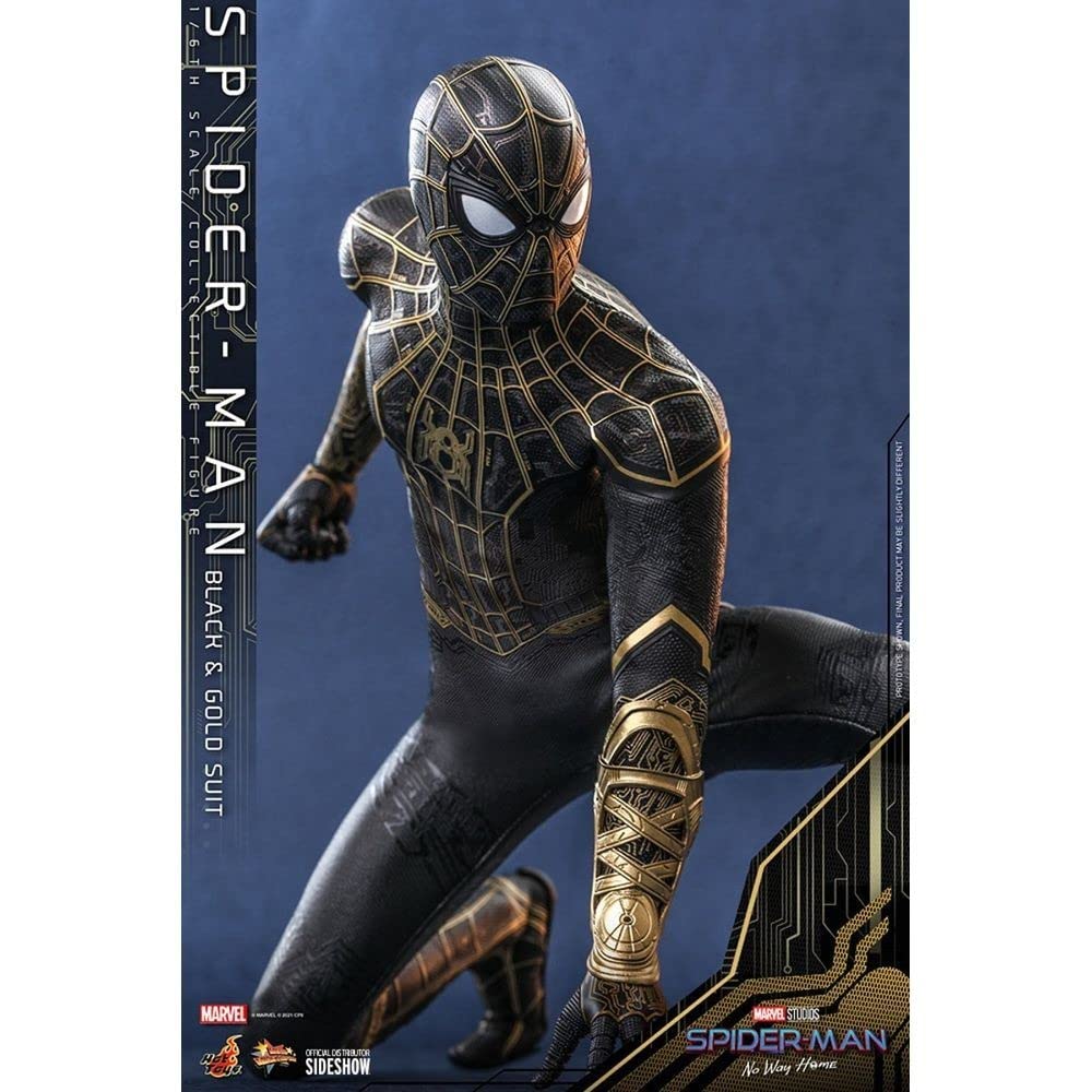 Hot Toys Spider-Man Traje Negro y Dorado 1:6 – Figura de Colección de Spider-Man: No Way Home, Detalles Realistas, Traje y Accesorios Completo, Articulada para Exhibición Premium