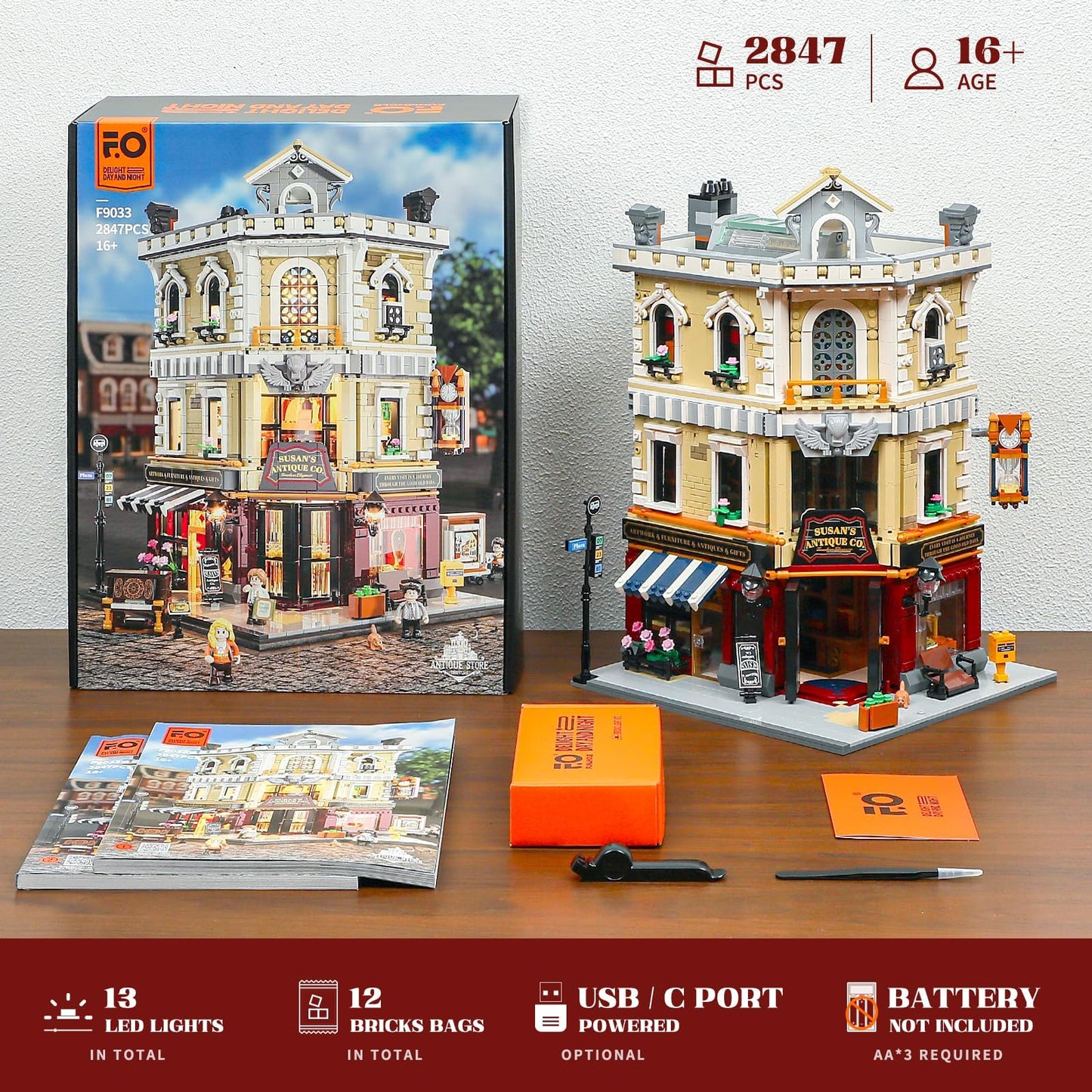 FUNWHOLE Set de Construcción LED Tienda Antigua, 2847 Piezas, Maqueta Arquitectónica de Esquina Urbana para Adultos y Adolescentes