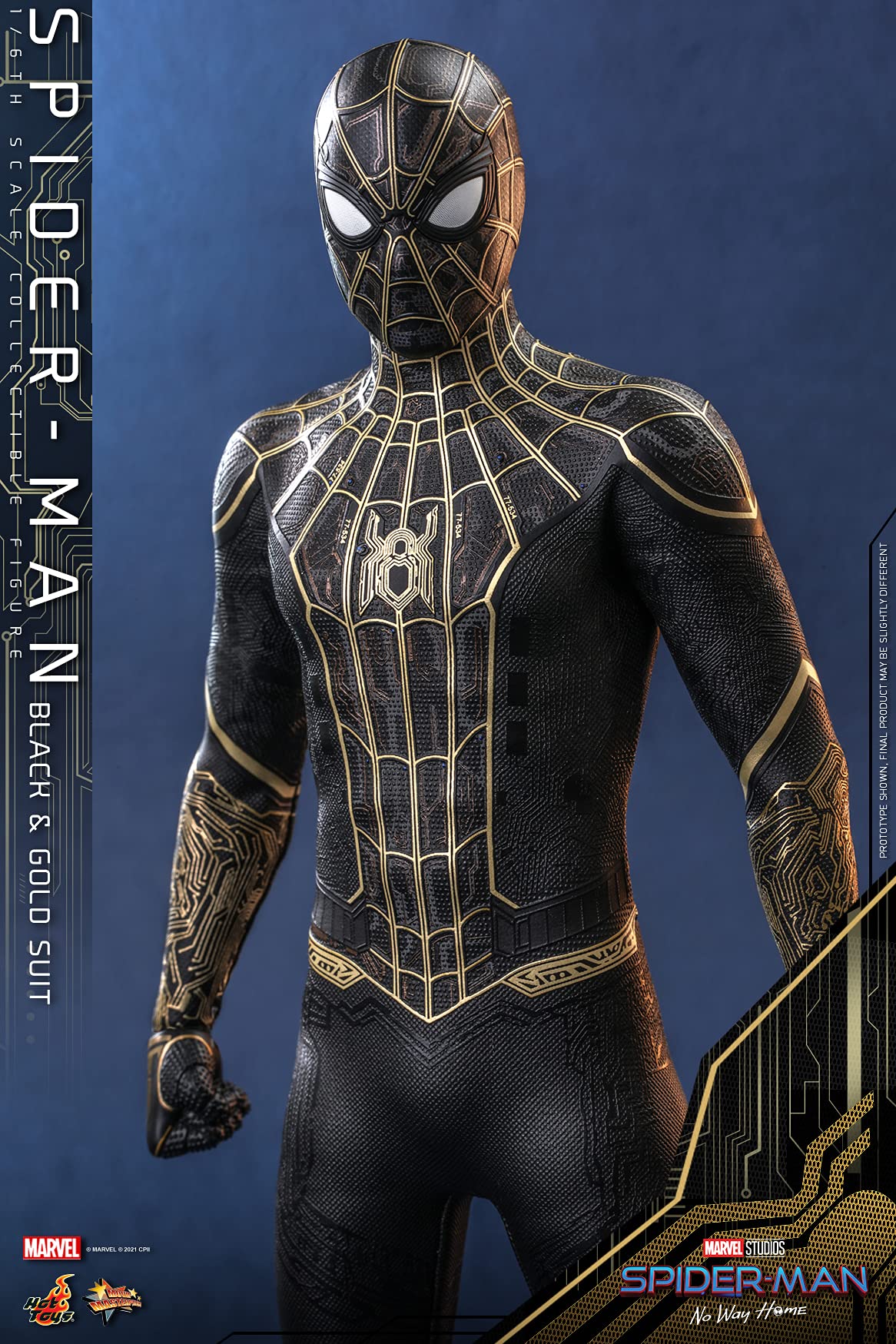 Hot Toys Spider-Man Traje Negro y Dorado 1:6 – Figura de Colección de Spider-Man: No Way Home, Detalles Realistas, Traje y Accesorios Completo, Articulada para Exhibición Premium
