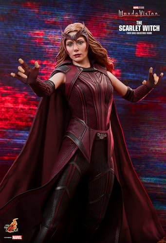Hot Toys La Bruja Escarlata 1:6 – Figura de Colección de WandaVision, Traje Rojo Detallado, Accesorios y Efectos de Magia, Articulada para Exhibición Premium