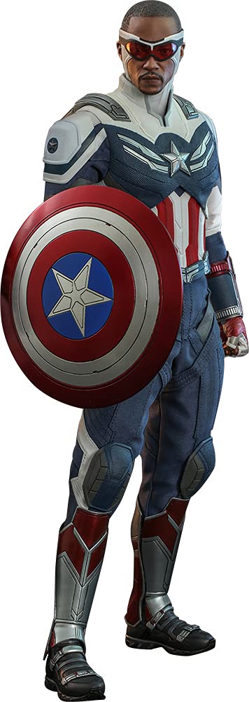 Hot Toys Capitán América 1:6 – Figura de Colección de El Halcón y el Soldado de Invierno, Detalles Realistas, Traje Azul con Escudo y Accesorios, Articulada para Exhibición Premium