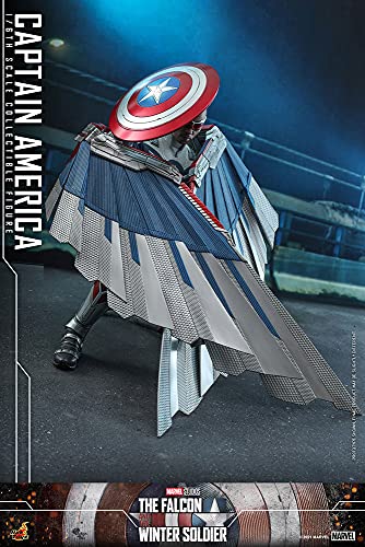 Hot Toys Capitán América 1:6 – Figura de Colección de El Halcón y el Soldado de Invierno, Detalles Realistas, Traje Azul con Escudo y Accesorios, Articulada para Exhibición Premium