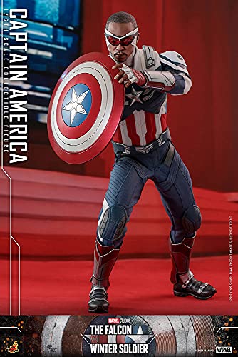 Hot Toys Capitán América 1:6 – Figura de Colección de El Halcón y el Soldado de Invierno, Detalles Realistas, Traje Azul con Escudo y Accesorios, Articulada para Exhibición Premium