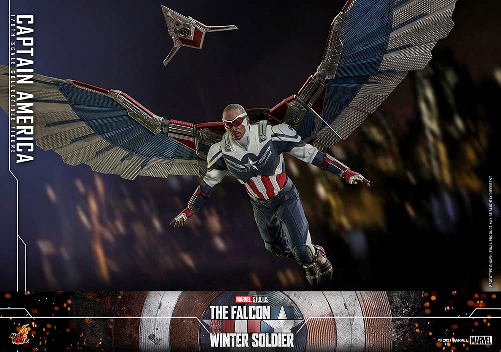 Hot Toys Capitán América 1:6 – Figura de Colección de El Halcón y el Soldado de Invierno, Detalles Realistas, Traje Azul con Escudo y Accesorios, Articulada para Exhibición Premium