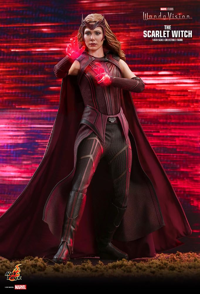 Hot Toys La Bruja Escarlata 1:6 – Figura de Colección de WandaVision, Traje Rojo Detallado, Accesorios y Efectos de Magia, Articulada para Exhibición Premium
