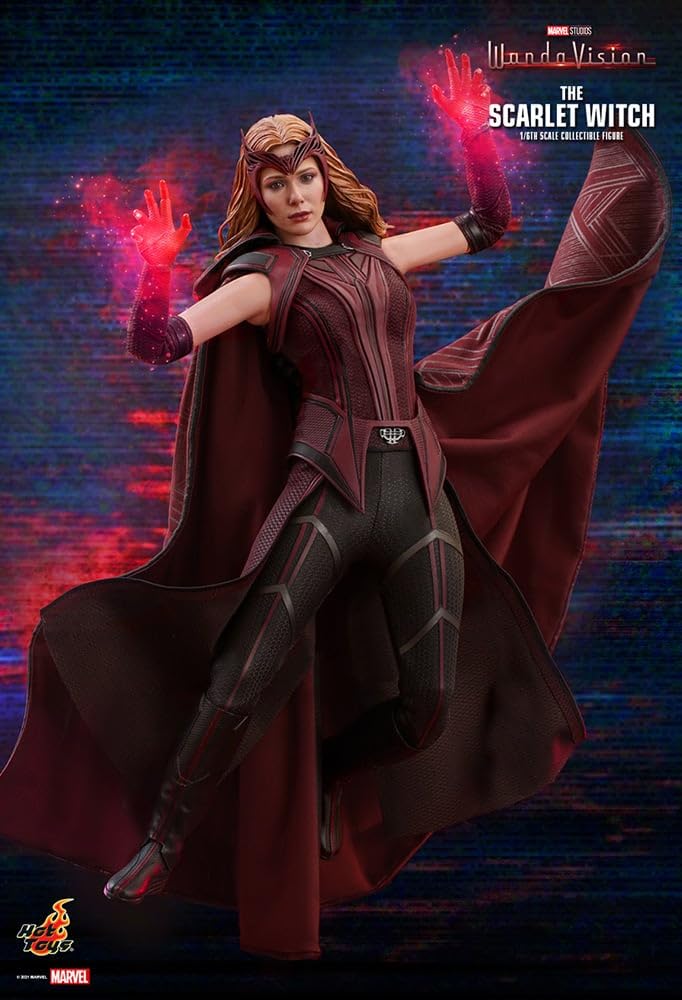 Hot Toys La Bruja Escarlata 1:6 – Figura de Colección de WandaVision, Traje Rojo Detallado, Accesorios y Efectos de Magia, Articulada para Exhibición Premium