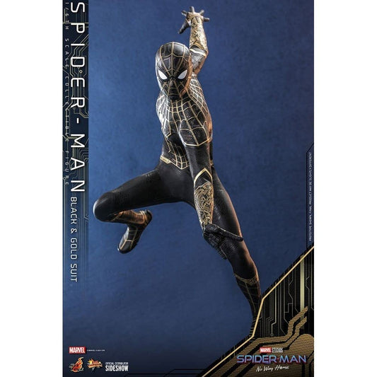 Hot Toys Spider-Man Traje Negro y Dorado 1:6 – Figura de Colección de Spider-Man: No Way Home, Detalles Realistas, Traje y Accesorios Completo, Articulada para Exhibición Premium
