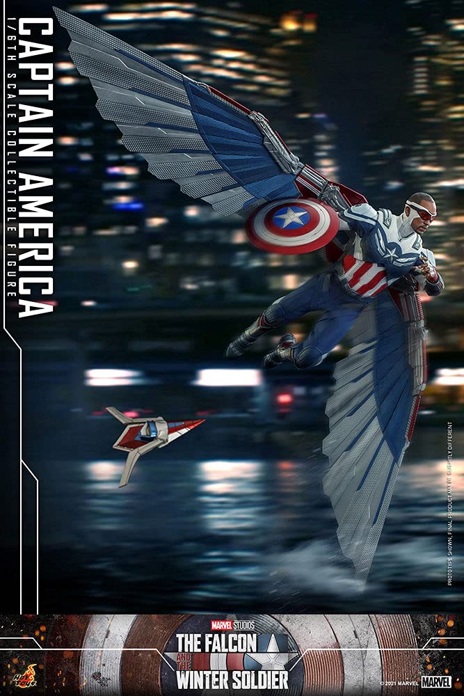 Hot Toys Capitán América 1:6 – Figura de Colección de El Halcón y el Soldado de Invierno, Detalles Realistas, Traje Azul con Escudo y Accesorios, Articulada para Exhibición Premium