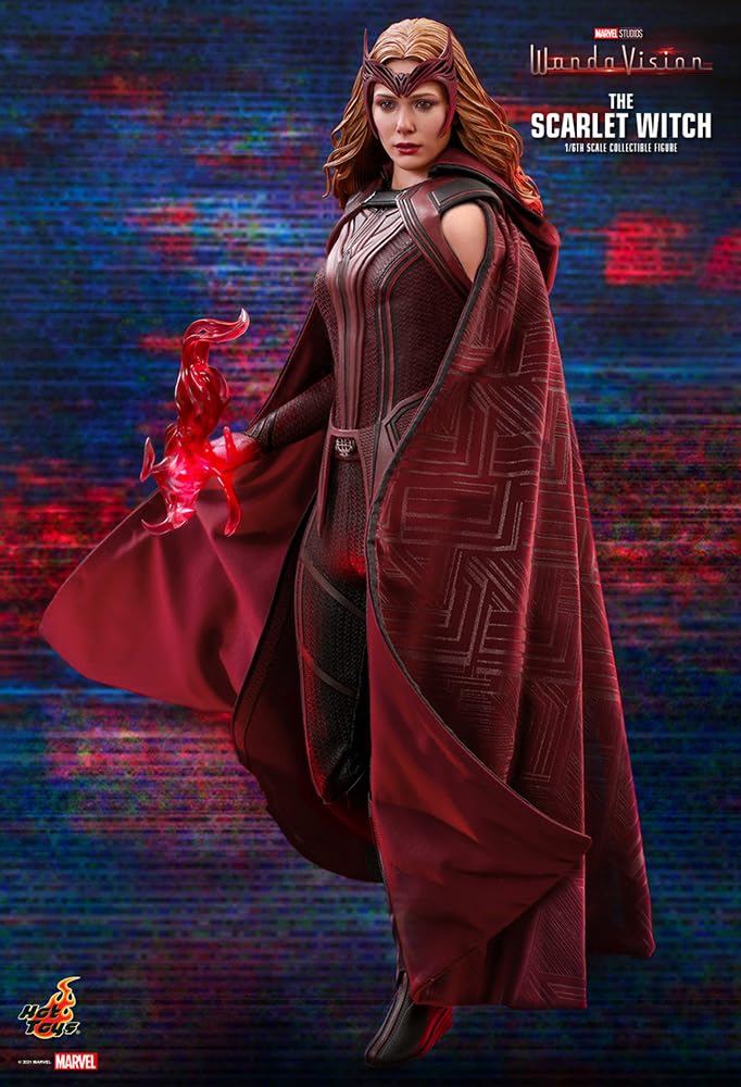 Hot Toys La Bruja Escarlata 1:6 – Figura de Colección de WandaVision, Traje Rojo Detallado, Accesorios y Efectos de Magia, Articulada para Exhibición Premium