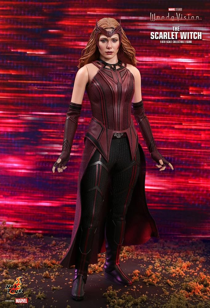 Hot Toys La Bruja Escarlata 1:6 – Figura de Colección de WandaVision, Traje Rojo Detallado, Accesorios y Efectos de Magia, Articulada para Exhibición Premium