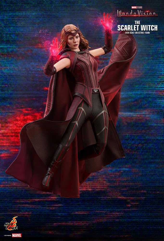 Hot Toys La Bruja Escarlata 1:6 – Figura de Colección de WandaVision, Traje Rojo Detallado, Accesorios y Efectos de Magia, Articulada para Exhibición Premium