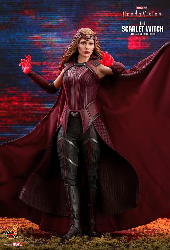 Hot Toys La Bruja Escarlata 1:6 – Figura de Colección de WandaVision, Traje Rojo Detallado, Accesorios y Efectos de Magia, Articulada para Exhibición Premium