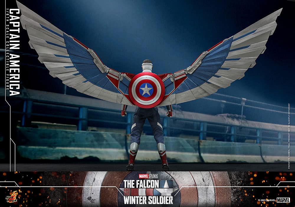 Hot Toys Capitán América 1:6 – Figura de Colección de El Halcón y el Soldado de Invierno, Detalles Realistas, Traje Azul con Escudo y Accesorios, Articulada para Exhibición Premium