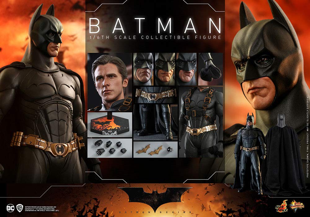 Hot Toys Figura Coleccionable Batman 1:6 – Batman Begins, Multicolor, 30 cm, Detalles Realistas y Traje con Texturas, Accesorios Incluidos
