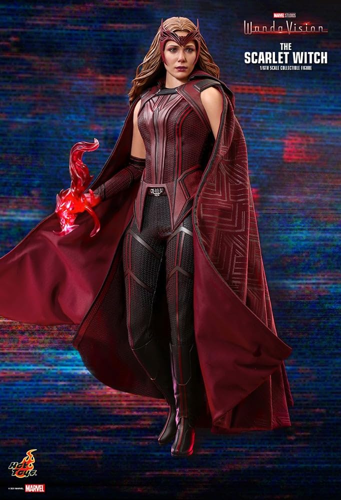 Hot Toys La Bruja Escarlata 1:6 – Figura de Colección de WandaVision, Traje Rojo Detallado, Accesorios y Efectos de Magia, Articulada para Exhibición Premium