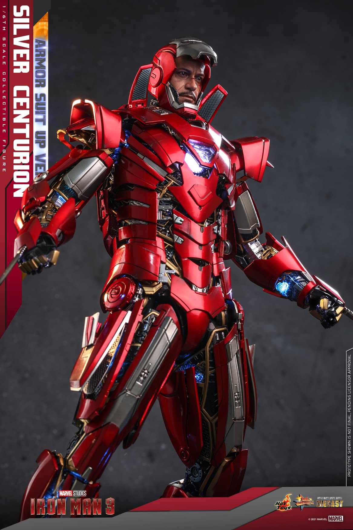 Hot Toys Iron Man Mark XXXIII Silver Centurion 1:6 – Figura de Colección Iron Man 3, Armadura Detallada, Traje Completo y Articulaciones Premium