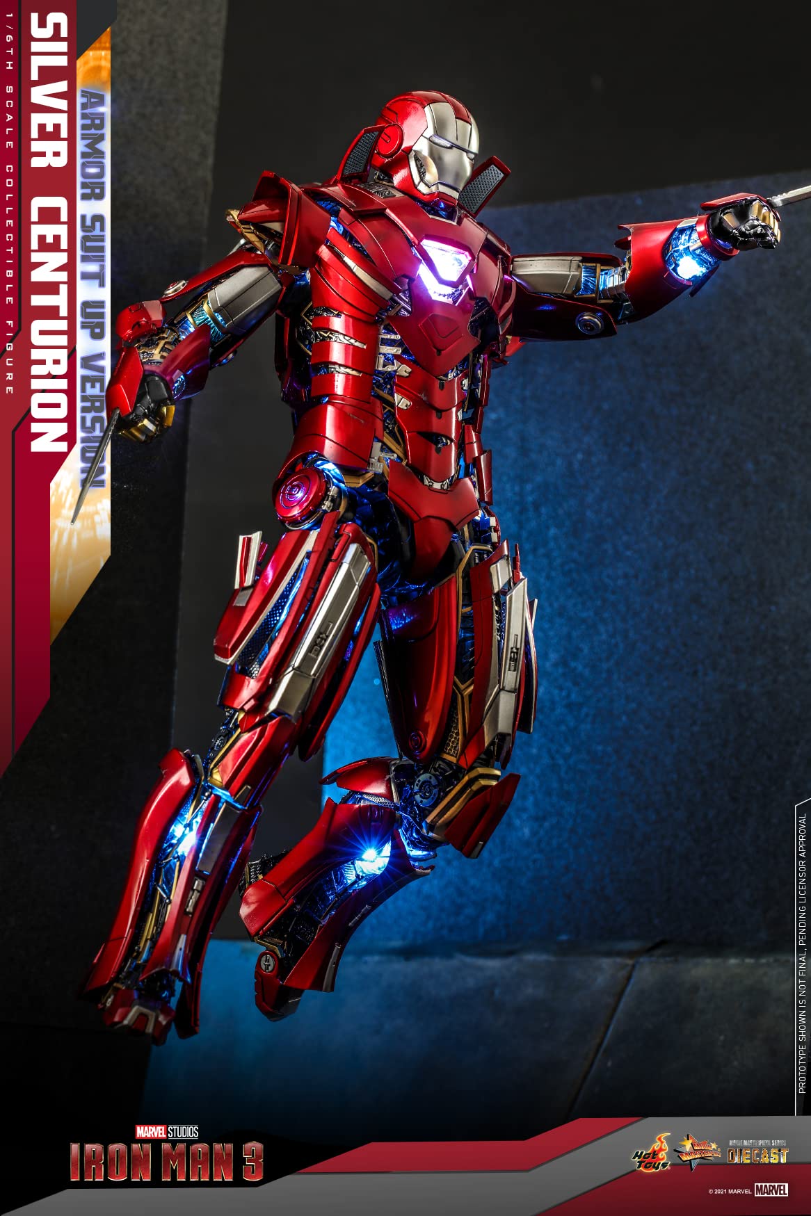Hot Toys Iron Man Mark XXXIII Silver Centurion 1:6 – Figura de Colección Iron Man 3, Armadura Detallada, Traje Completo y Articulaciones Premium