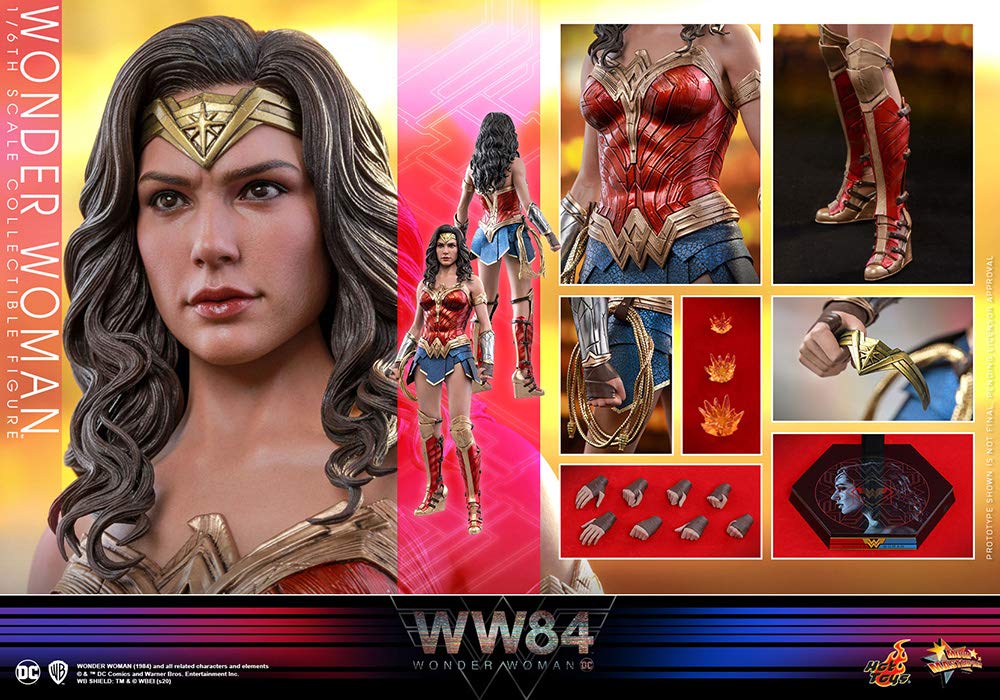 Hot Toys Figura Coleccionable Mujer Maravilla 1:6 – WW84, Multicolor, Edición Detallada con Armadura Dorada, Articulada con Accesorios y Base, Ideal para Fans de DC y Coleccionistas