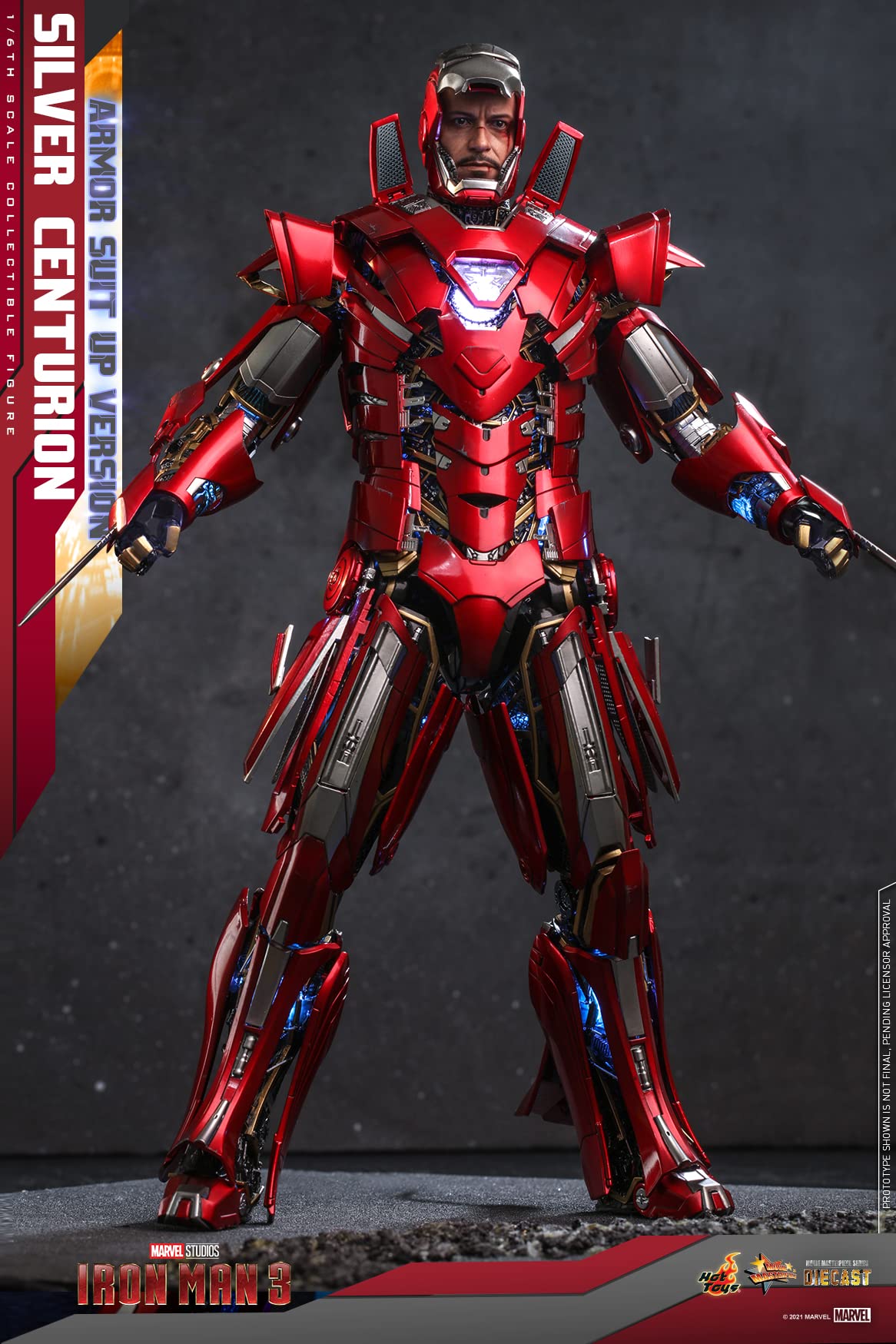 Hot Toys Iron Man Mark XXXIII Silver Centurion 1:6 – Figura de Colección Iron Man 3, Armadura Detallada, Traje Completo y Articulaciones Premium