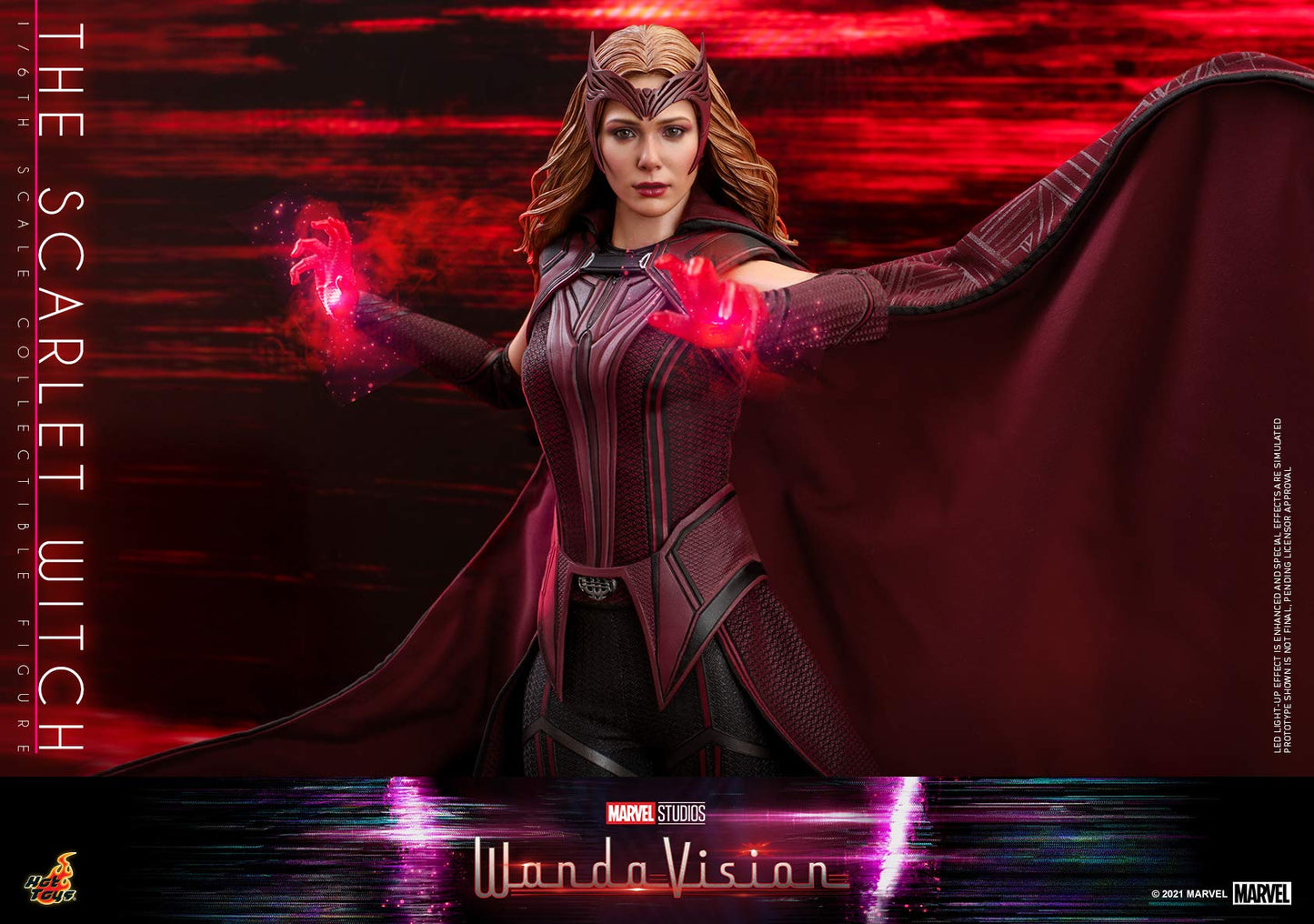 Hot Toys La Bruja Escarlata 1:6 – Figura de Colección de WandaVision, Traje Rojo Detallado, Accesorios y Efectos de Magia, Articulada para Exhibición Premium