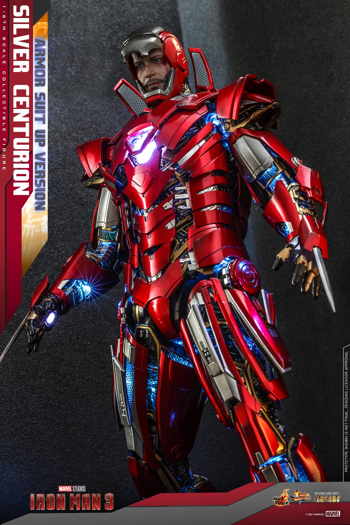 Hot Toys Iron Man Mark XXXIII Silver Centurion 1:6 – Figura de Colección Iron Man 3, Armadura Detallada, Traje Completo y Articulaciones Premium