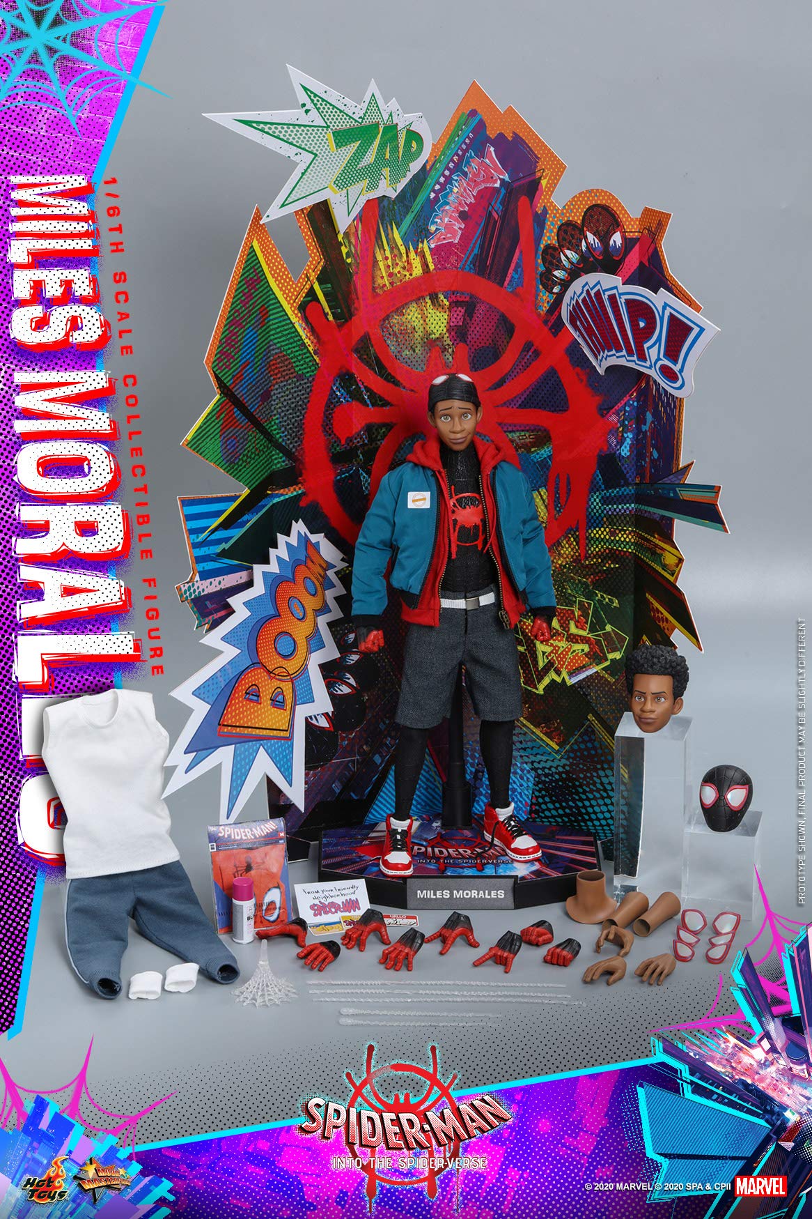 Hot Toys Figura Coleccionable Miles Morales 1:6 – Into The Spider-Verse, Detalles Realistas, Articulada, Accesorios Intercambiables, Ideal para Fans y Coleccionistas