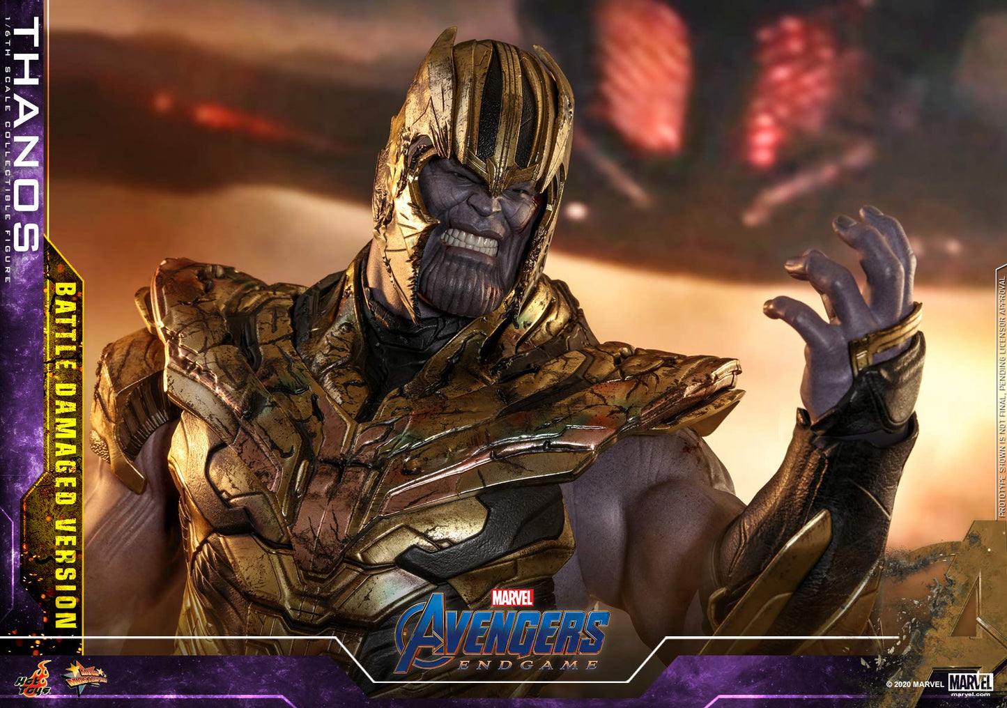 Hot Toys Thanos 1:6 Versión Batalla Dañada – Figura de Colección de Avengers: Endgame, Detalles Realistas, Armadura y Accesorios Completo, Articulada para Exhibición Premium