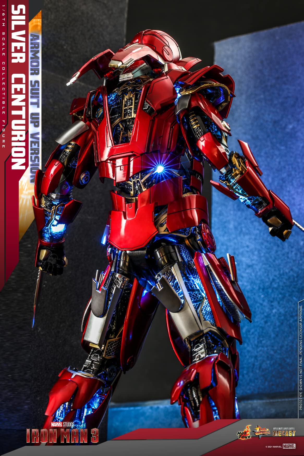 Hot Toys Iron Man Mark XXXIII Silver Centurion 1:6 – Figura de Colección Iron Man 3, Armadura Detallada, Traje Completo y Articulaciones Premium