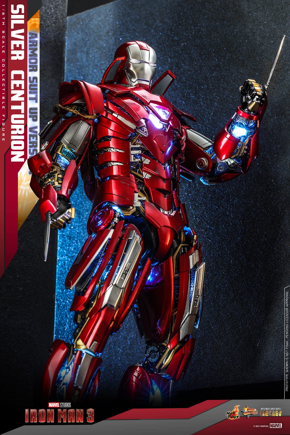 Hot Toys Iron Man Mark XXXIII Silver Centurion 1:6 – Figura de Colección Iron Man 3, Armadura Detallada, Traje Completo y Articulaciones Premium