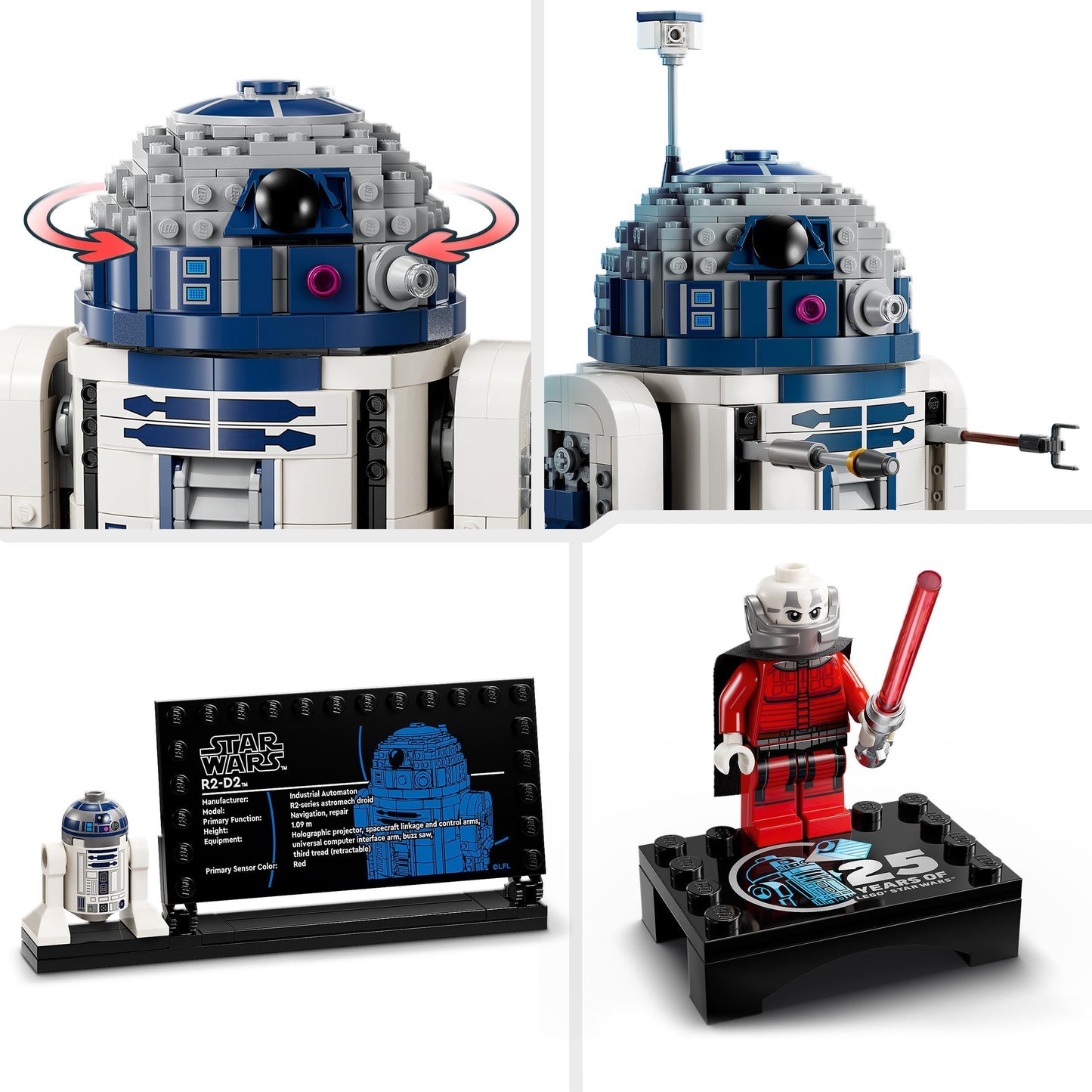 LEGO Star Wars R2-D2 Figura Articulada con Cabeza Giratoria, Periscopio y Herramientas, Incluye Minifigura de Darth Malak, Set de Construcción para Niños de 10+ Años, Fans y Coleccionistas 75379