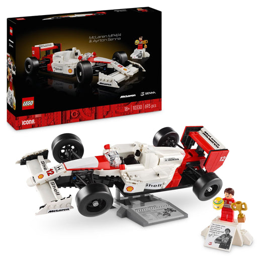 LEGO Icons McLaren MP4/4 con Minifigura de Ayrton Senna, Maqueta de Coche de Fórmula 1 para Adultos, Set de Construcción Coleccionable, Decoración para Hogar u Oficina, Regalo para Aficionados al Motor 10330