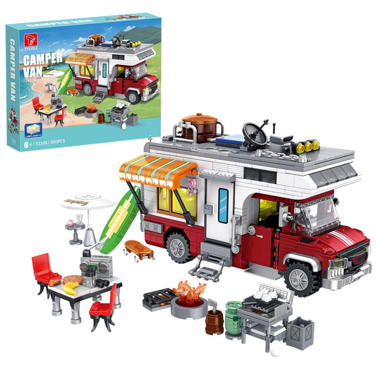 TYCOLE City Juguete de Construcción Autocaravana, Set de Modelo de Acampada con Luces y Accesorios, 880 Piezas, Regalo de Cumpleaños para Niños y Niñas de 6 Años en Adelante