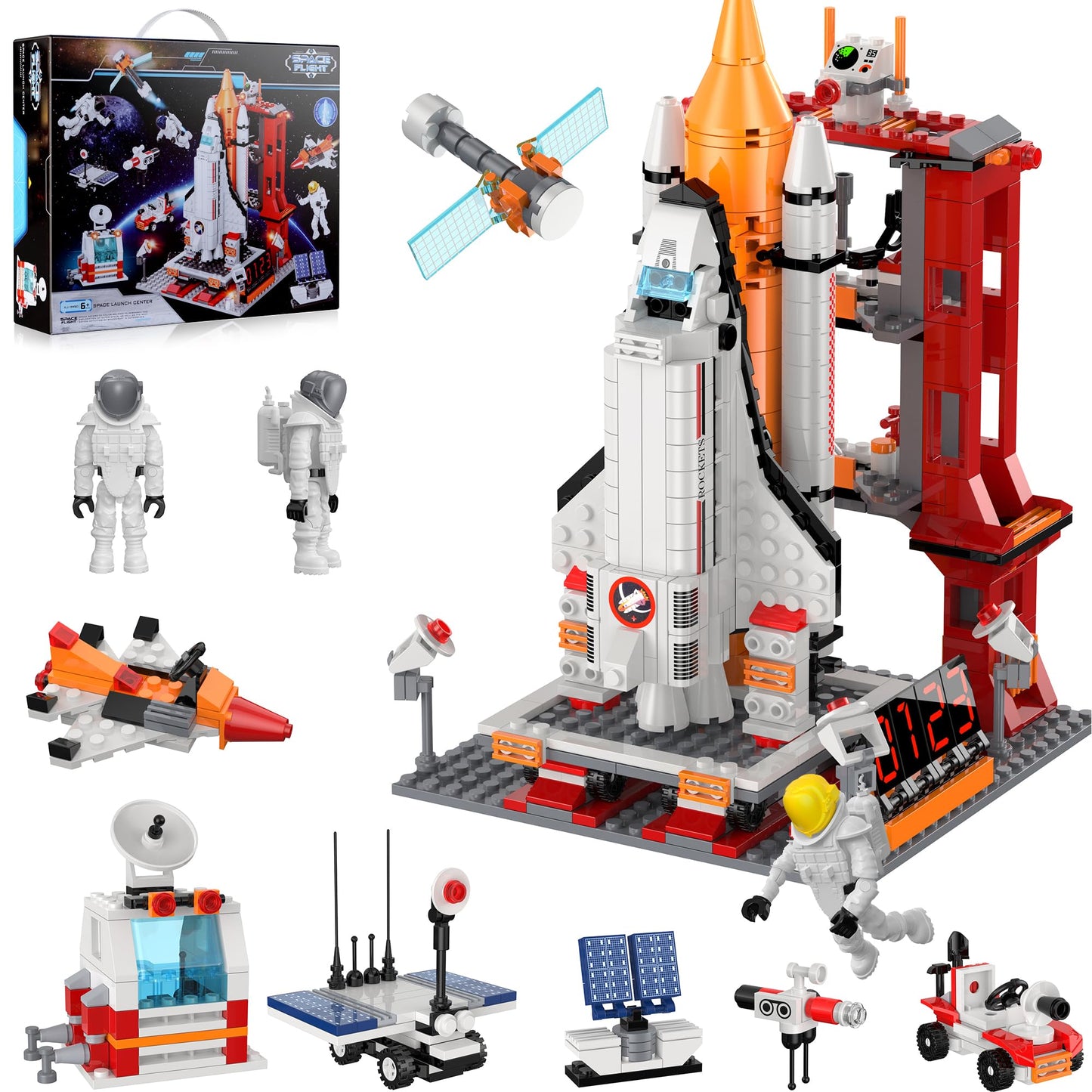 Set de Construcción STEM Cohete 11 en 1 con 888 Piezas, Transbordador Espacial y Estación Espacial Urbana con Figuras de Astronautas, Juguete Educativo y Creativo, Regalo de Navidad para Niños y Niñas de 6 a 14 Años