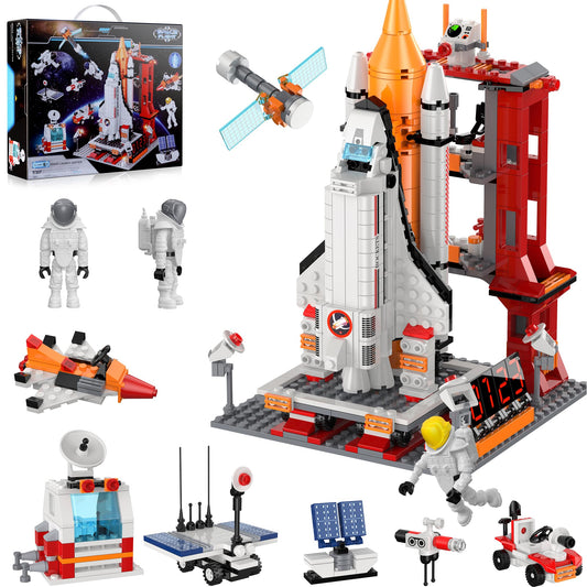 Set de Construcción STEM Cohete 11 en 1 con 888 Piezas, Transbordador Espacial y Estación Espacial Urbana con Figuras de Astronautas, Juguete Educativo y Creativo, Regalo de Navidad para Niños y Niñas de 6 a 14 Años