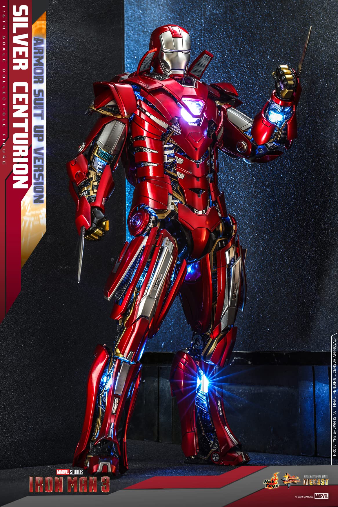 Hot Toys Iron Man Mark XXXIII Silver Centurion 1:6 – Figura de Colección Iron Man 3, Armadura Detallada, Traje Completo y Articulaciones Premium