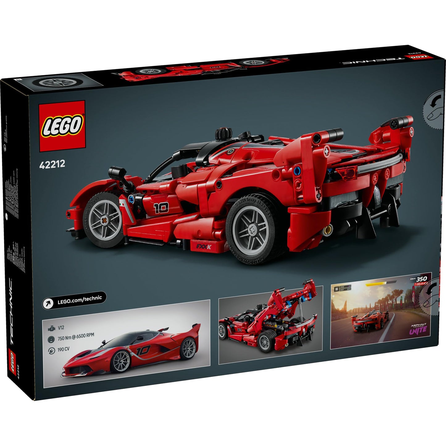 LEGO Technic Ferrari FXX K, Maqueta de Coche de Carreras con Motor V12, Diferencial y Pistones Móviles, Regalo para Niños y Niñas de 10+ Años 42212
