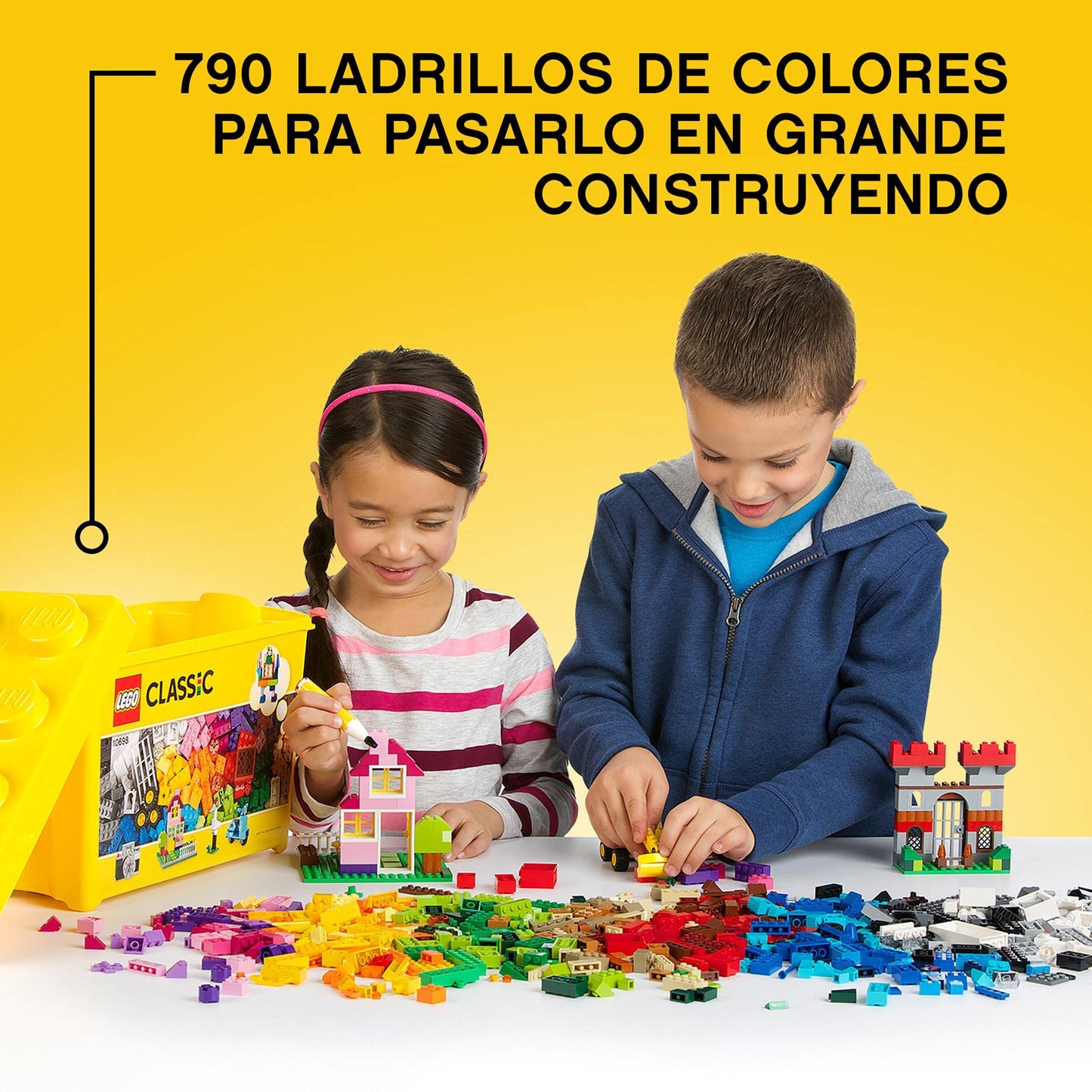 LEGO Classic Caja de Ladrillos Creativos Grande, Juguetes de Construcción y Manualidades para Niños y Niñas de 4 Años o Más, Animales, Casas y Coches de Juguete, Regalos de Cumpleaños Infantiles 10698