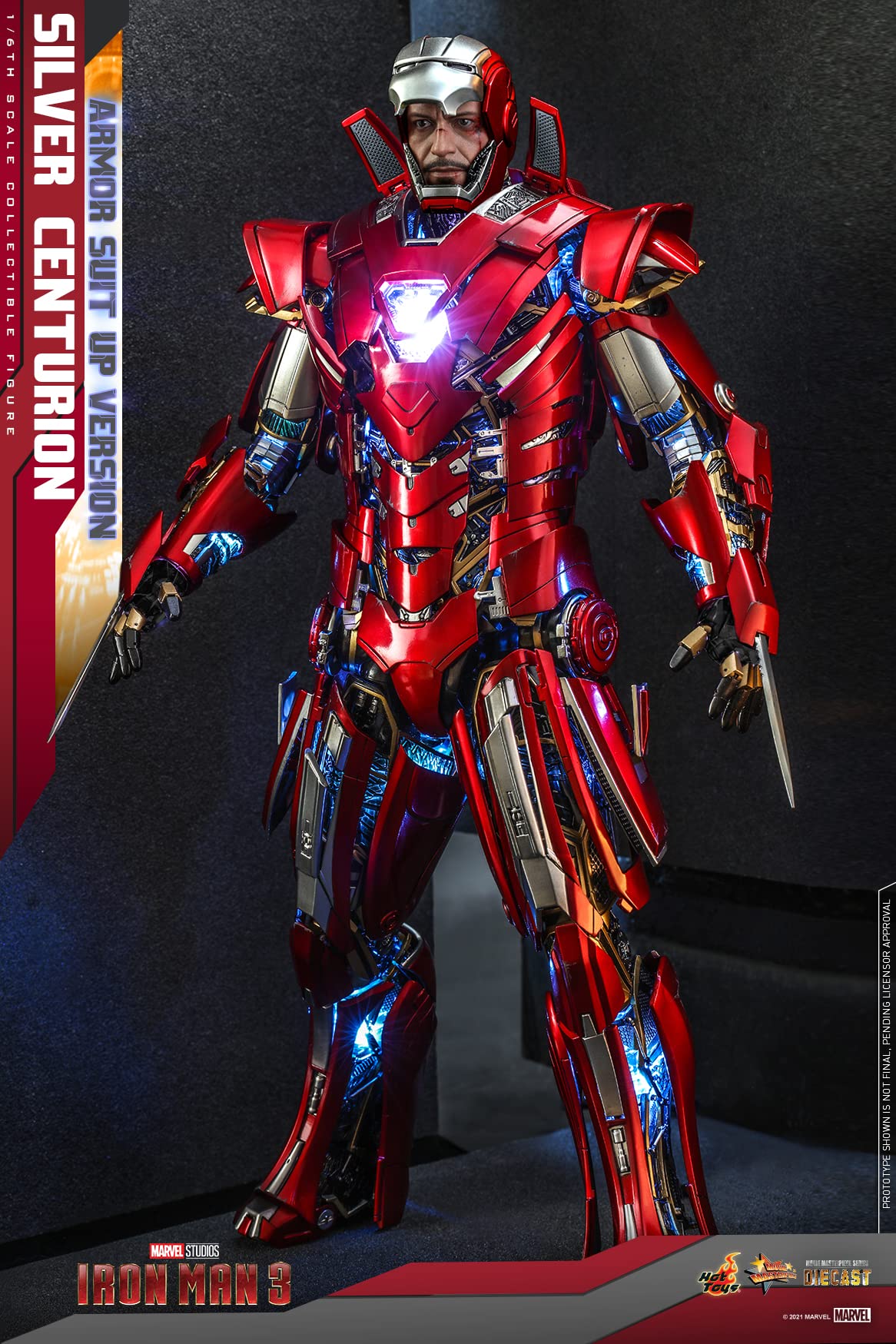 Hot Toys Iron Man Mark XXXIII Silver Centurion 1:6 – Figura de Colección Iron Man 3, Armadura Detallada, Traje Completo y Articulaciones Premium