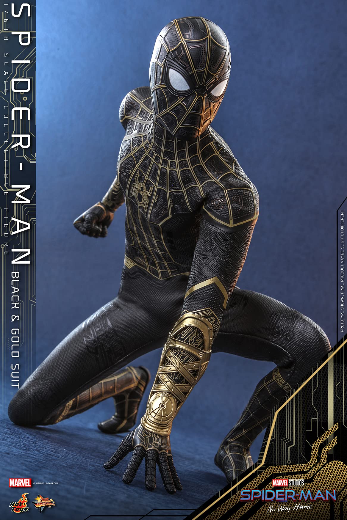 Hot Toys Spider-Man Traje Negro y Dorado 1:6 – Figura de Colección de Spider-Man: No Way Home, Detalles Realistas, Traje y Accesorios Completo, Articulada para Exhibición Premium