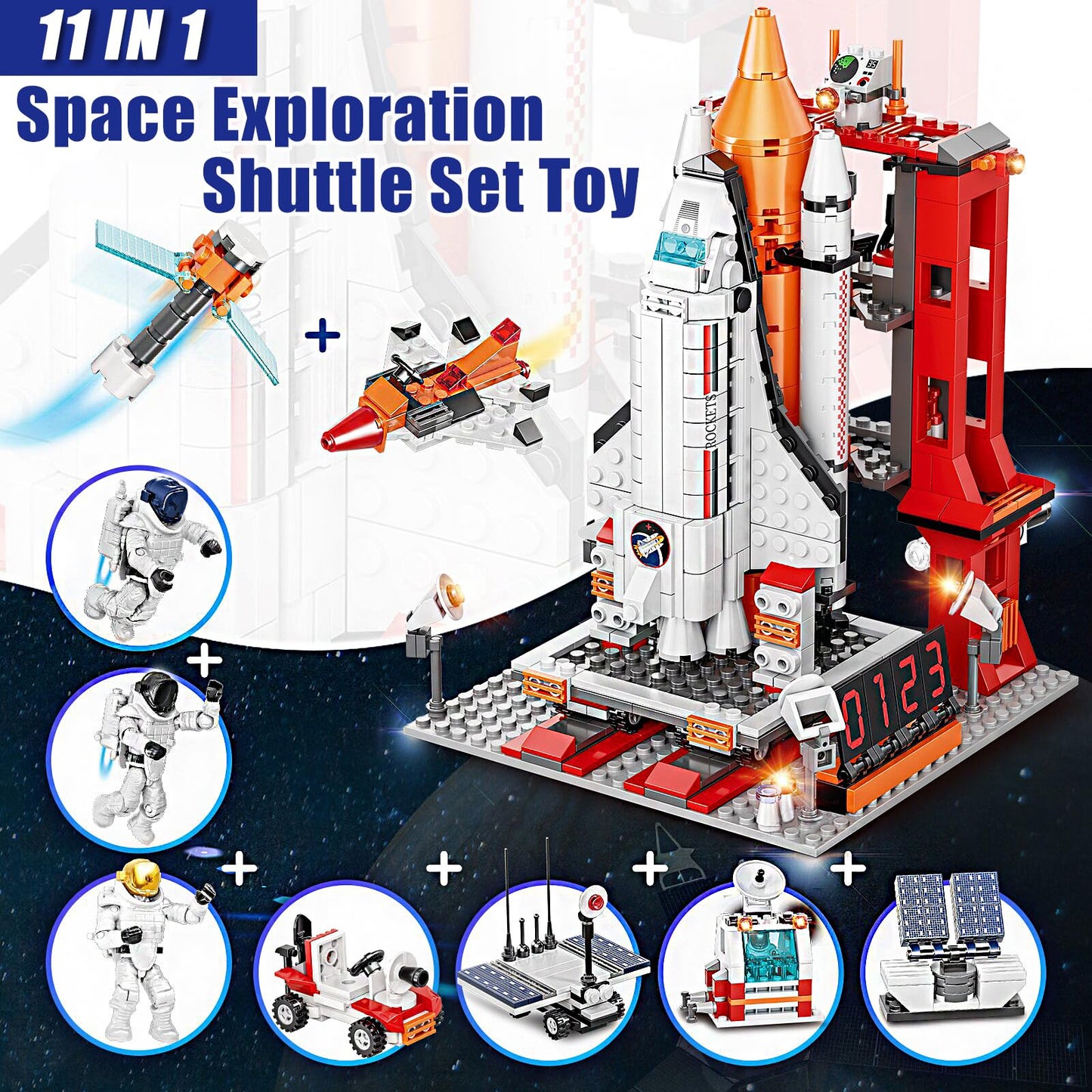 Set de Construcción STEM Cohete 11 en 1 con 888 Piezas, Transbordador Espacial y Estación Espacial Urbana con Figuras de Astronautas, Juguete Educativo y Creativo, Regalo de Navidad para Niños y Niñas de 6 a 14 Años