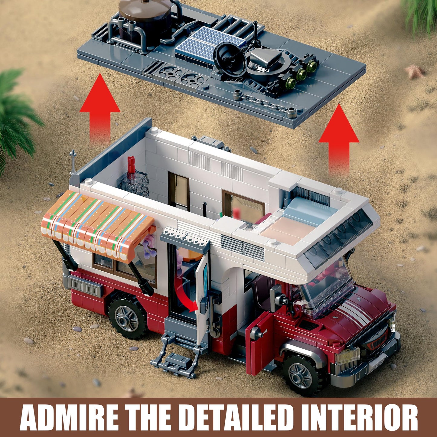 TYCOLE City Juguete de Construcción Autocaravana, Set de Modelo de Acampada con Luces y Accesorios, 880 Piezas, Regalo de Cumpleaños para Niños y Niñas de 6 Años en Adelante