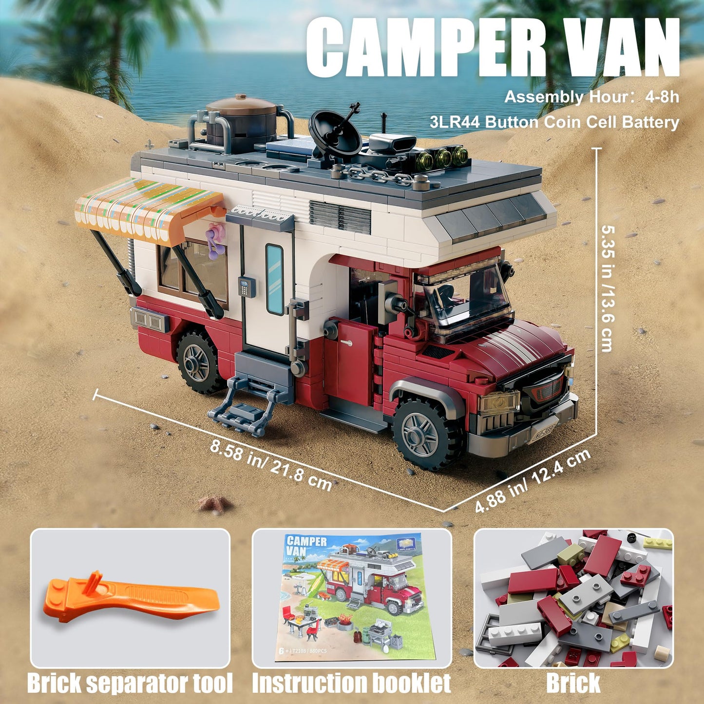 TYCOLE City Juguete de Construcción Autocaravana, Set de Modelo de Acampada con Luces y Accesorios, 880 Piezas, Regalo de Cumpleaños para Niños y Niñas de 6 Años en Adelante
