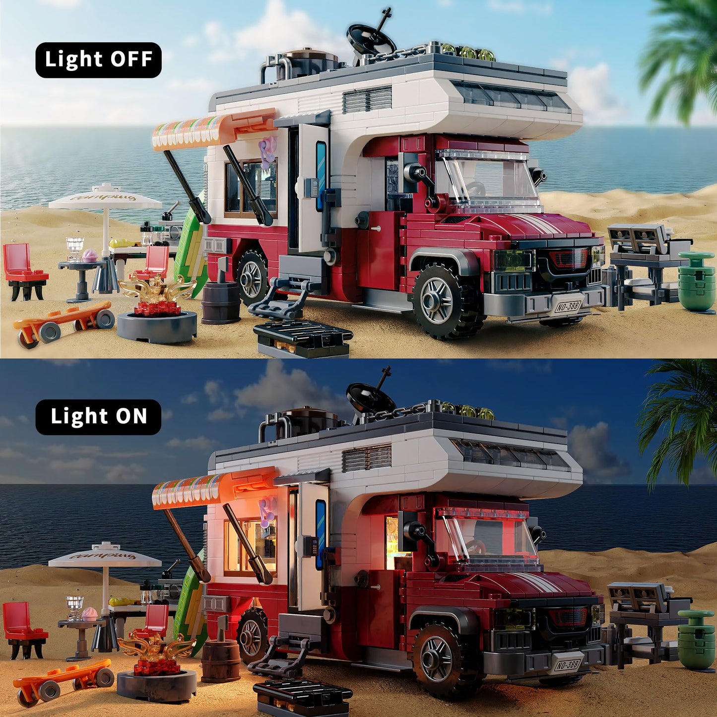TYCOLE City Juguete de Construcción Autocaravana, Set de Modelo de Acampada con Luces y Accesorios, 880 Piezas, Regalo de Cumpleaños para Niños y Niñas de 6 Años en Adelante