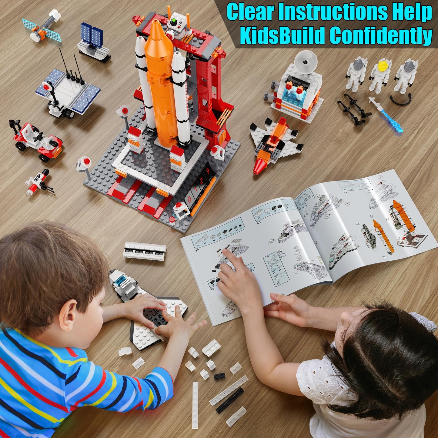 Set de Construcción STEM Cohete 11 en 1 con 888 Piezas, Transbordador Espacial y Estación Espacial Urbana con Figuras de Astronautas, Juguete Educativo y Creativo, Regalo de Navidad para Niños y Niñas de 6 a 14 Años