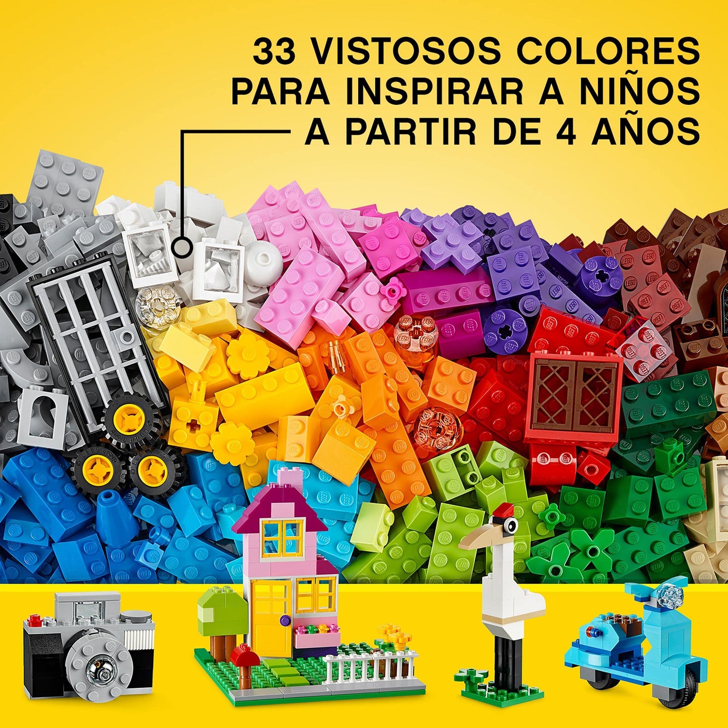 LEGO Classic Caja de Ladrillos Creativos Grande, Juguetes de Construcción y Manualidades para Niños y Niñas de 4 Años o Más, Animales, Casas y Coches de Juguete, Regalos de Cumpleaños Infantiles 10698