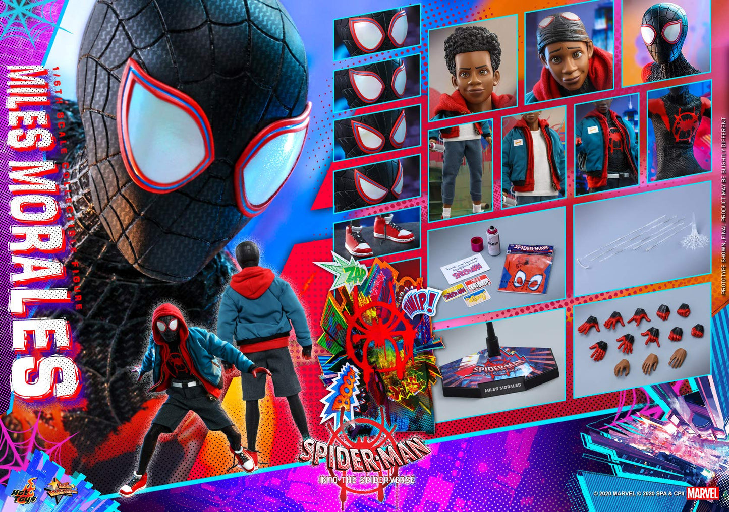 Hot Toys Figura Coleccionable Miles Morales 1:6 – Into The Spider-Verse, Detalles Realistas, Articulada, Accesorios Intercambiables, Ideal para Fans y Coleccionistas